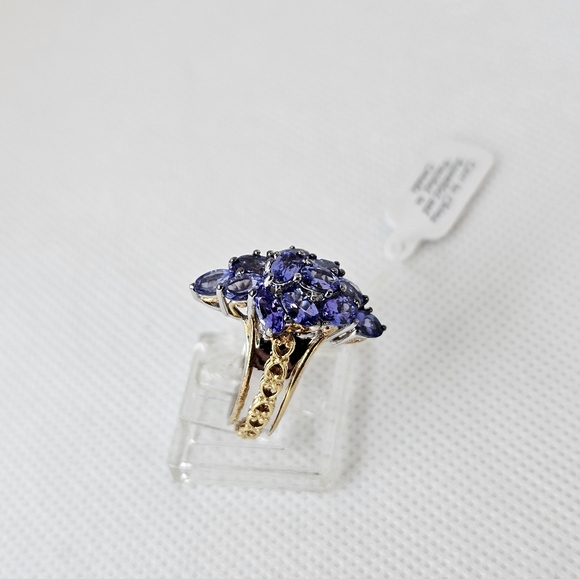 Gems En Vogue Natural Tanzanite Cluster Ring Palladium Sterling Silver 18k Sz 7! - Picture 2 of 9